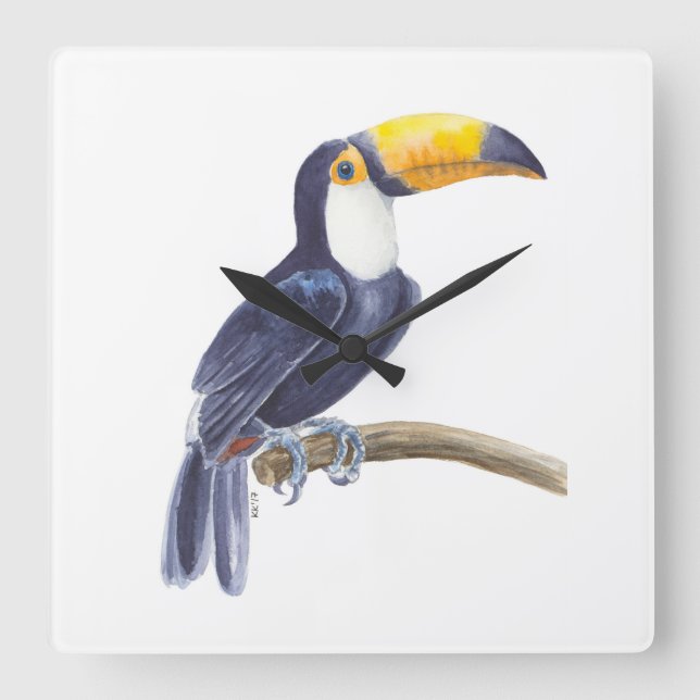 Toucan, tropical bird square wall clock (Front)