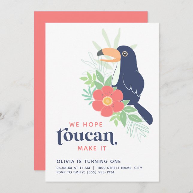 Toucan Tropical Palm Leaves Birthday Invitation (Front/Back)