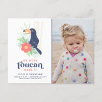 Toucan Tropical Palm Leaves Birthday Photo Invitat