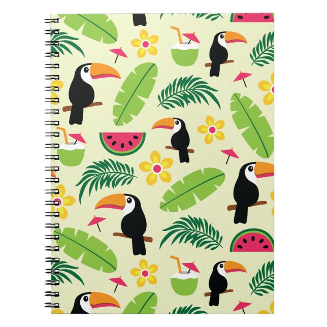 Toucan Tropical Summer Pattern Spiral Notebook (Front)