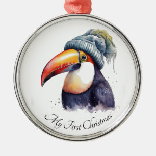 Toucan Winter Vibes, custom Metal Tree Decoration