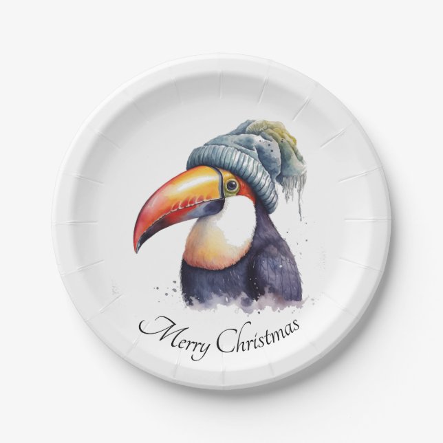 Toucan Winter Vibes, custom Paper Plate (Front)