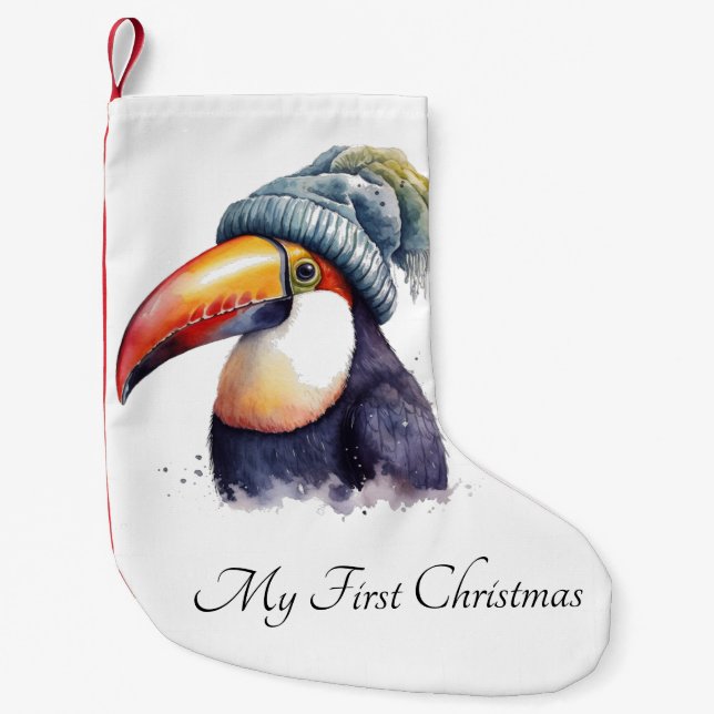 Toucan Winter Vibes, custom Small Christmas Stocking (Front)
