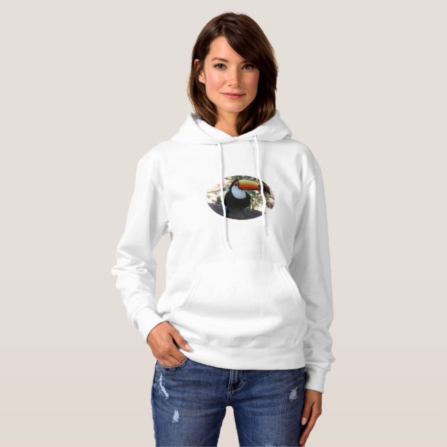 Toucan Women's Basic Hooded Sweatshirt, White Hoodie (Front Full)