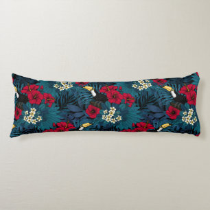 Toucans and tropical flora, green and red body cushion