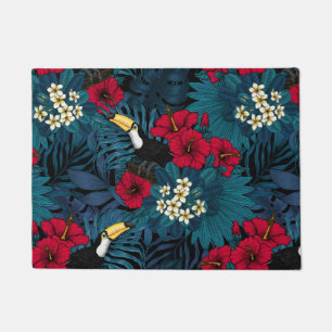Toucans and tropical flora, green and red doormat