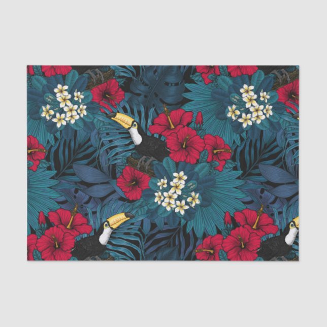 Toucans and tropical flora, green and red tissue paper (Front)