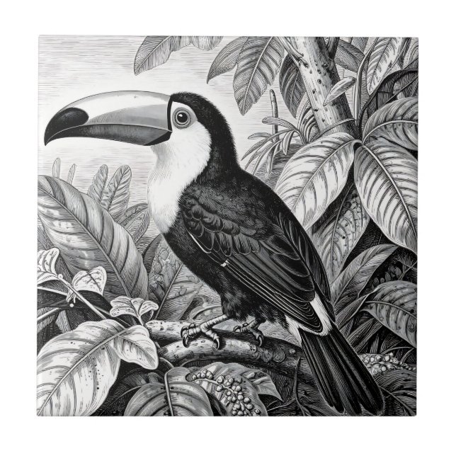 Toucans Jungle Foliage Engraving Tile (Front)