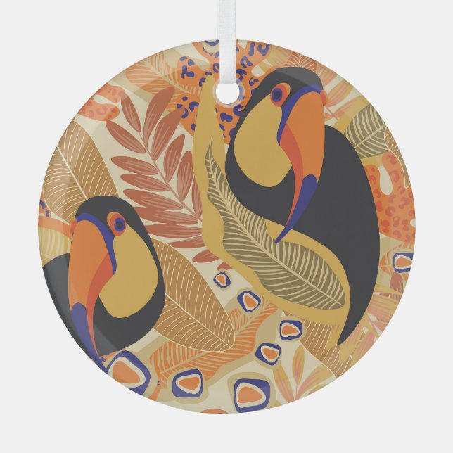 Toucans on branches, seamless tropical pattern. glass tree decoration (Front)