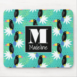 Toucans On Teal Monogram Mouse Pad