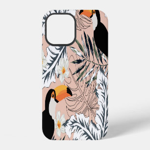 Toucans, Palms, Plumeria: Pink Tropical. iPhone 12 Case