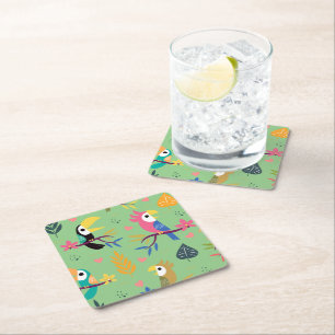 Toucans & Parrotts Square Paper Coaster