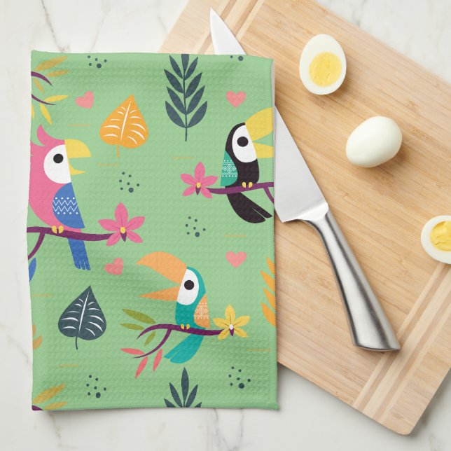 Toucans & Parrotts Tea Towel (Quarter Fold)