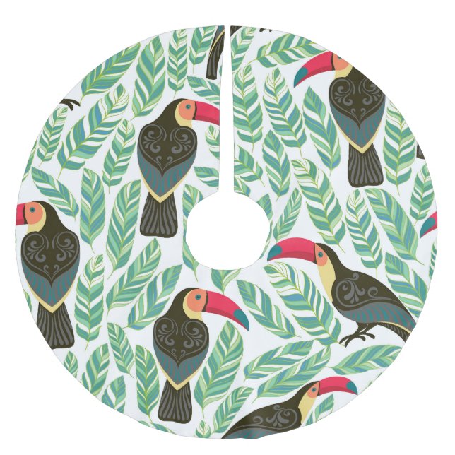 Toucans, tropical leaves, decorative pattern. brushed polyester tree skirt (Front)
