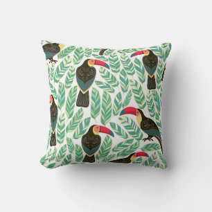 Toucans, tropical leaves, decorative pattern. cushion