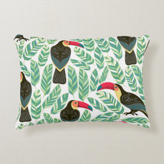 Toucans, tropical leaves, decorative pattern. decorative cushion