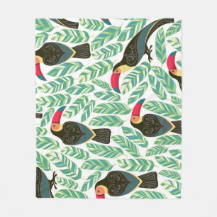 Toucans, tropical leaves, decorative pattern. fleece blanket