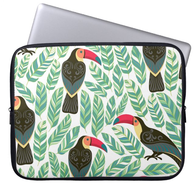 Toucans, tropical leaves, decorative pattern. laptop sleeve (Front)