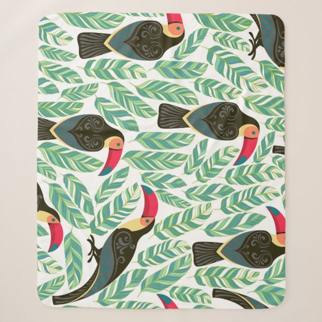 Toucans, tropical leaves, decorative pattern. sherpa blanket (Front)