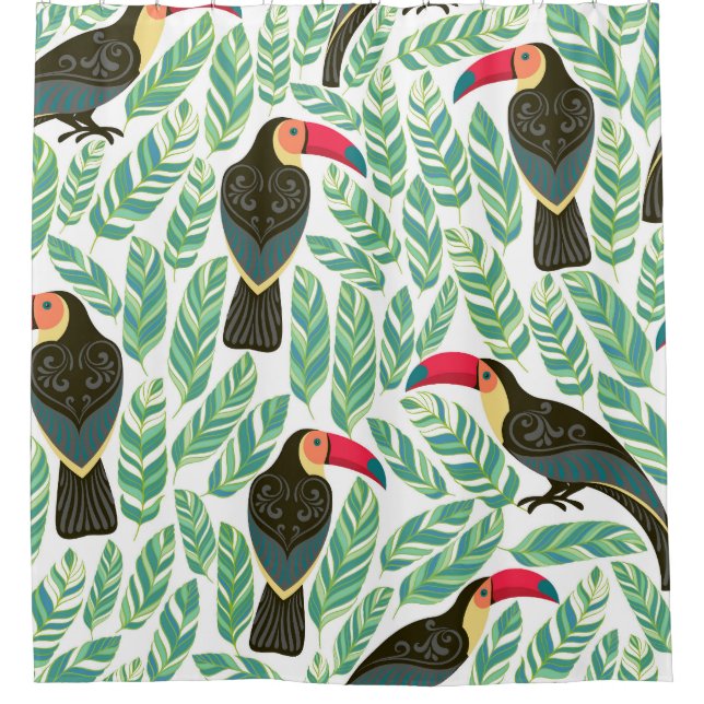 Toucans, tropical leaves, decorative pattern. shower curtain (Front)