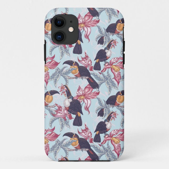 Toucans With Exotic Flowers Case-Mate iPhone Case (Back)