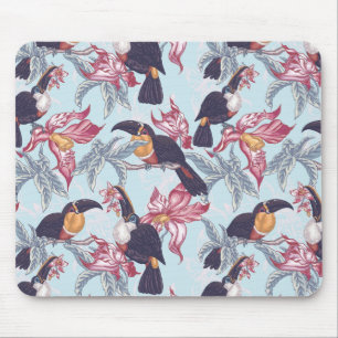 Toucans With Exotic Flowers Mouse Pad