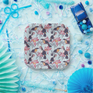 Toucans With Exotic Flowers Paper Plate