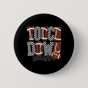 Touch Down Season Game Day Chequered Football Mum 6 Cm Round Badge