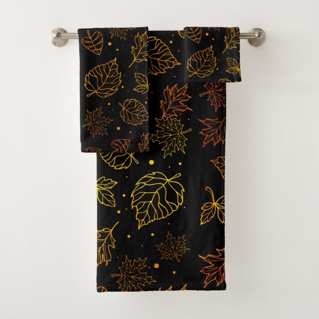 Touch of Elegance Copper Leaves on Black  Bath Towel Set (Insitu)