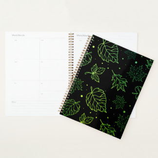 Touch of Elegance Green Leaves on Black  Planner
