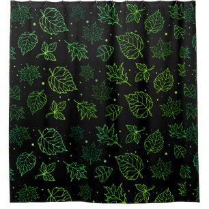 Touch of Elegance Green Leaves on Black  Shower Curtain