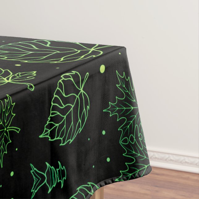Touch of Elegance Green Leaves on Black  Tablecloth (In Situ)