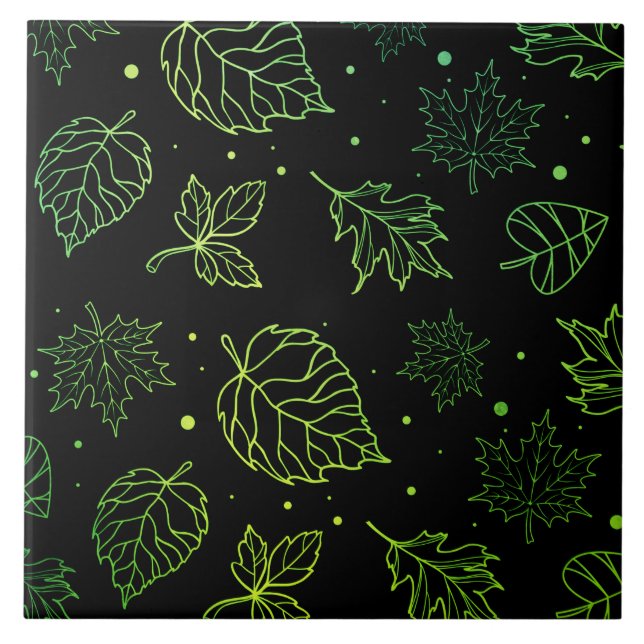Touch of Elegance Green Leaves on Black  Tile (Front)