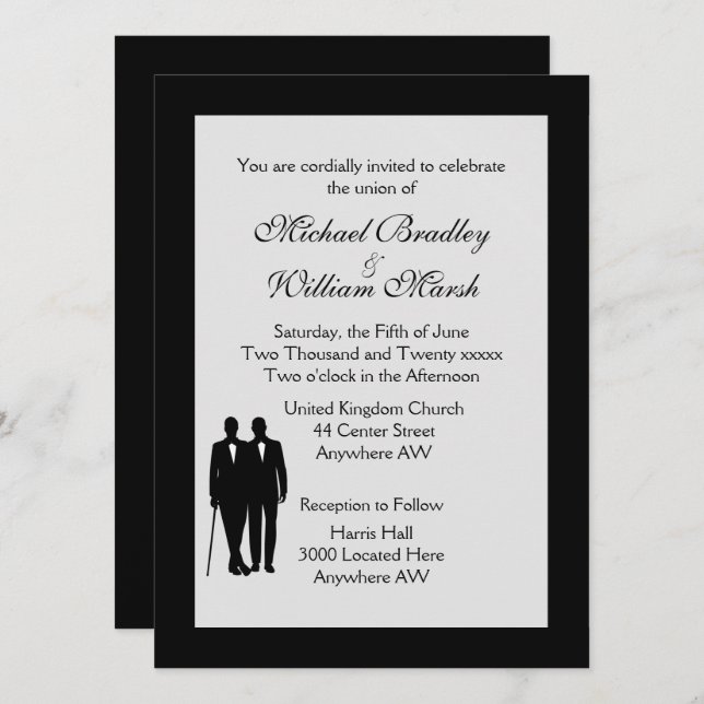 Touch of Grey Gay Wedding Invitation (Front/Back)