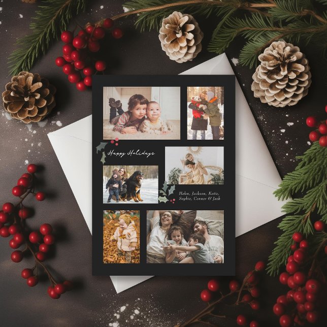 Touch of Holly Minimal Photo Collage Holiday Card (Creator Uploaded)