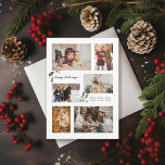 Touch of Holly Minimal Photo Collage Holiday Card<br><div class="desc">6 photo areas in various orientations; white "frame" can be changed to any colour in the editor; more or scale holly accents to suit your text and photos. Choose your own fonts too! Add a message to the back or more photos if desired.</div>