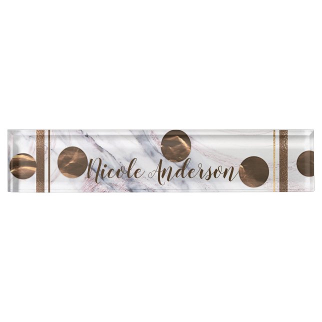 Touch of Rose Gold Marble Bronze Copper Girly Nameplate (Front)
