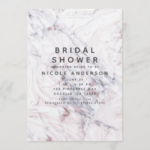 Touch of Rose White Grey Marble Bridal Shower Invitation