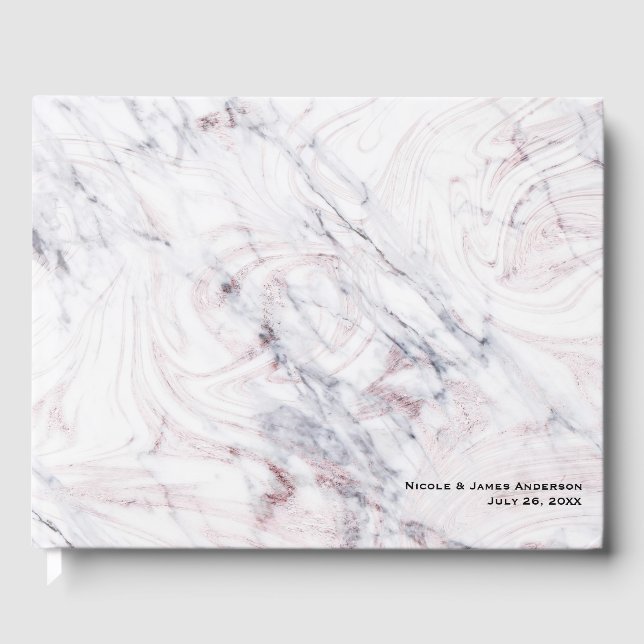 Touch of Rose White & Grey Marble Chic Wedding Guest Book (Front)