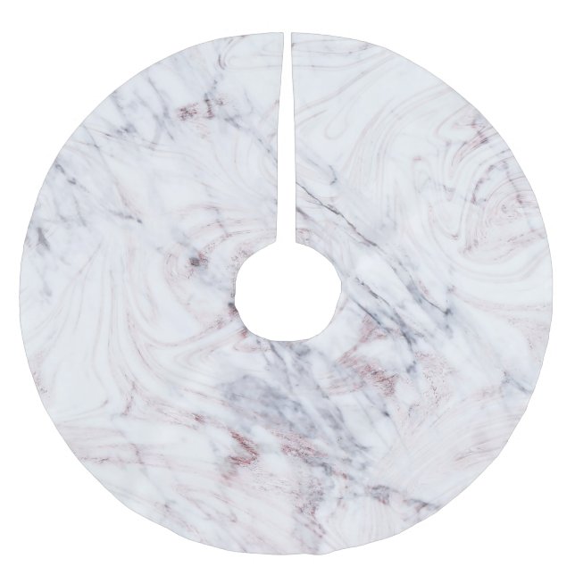 Touch of Rose White & Grey Marble Swirl Chic Brushed Polyester Tree Skirt (Front)
