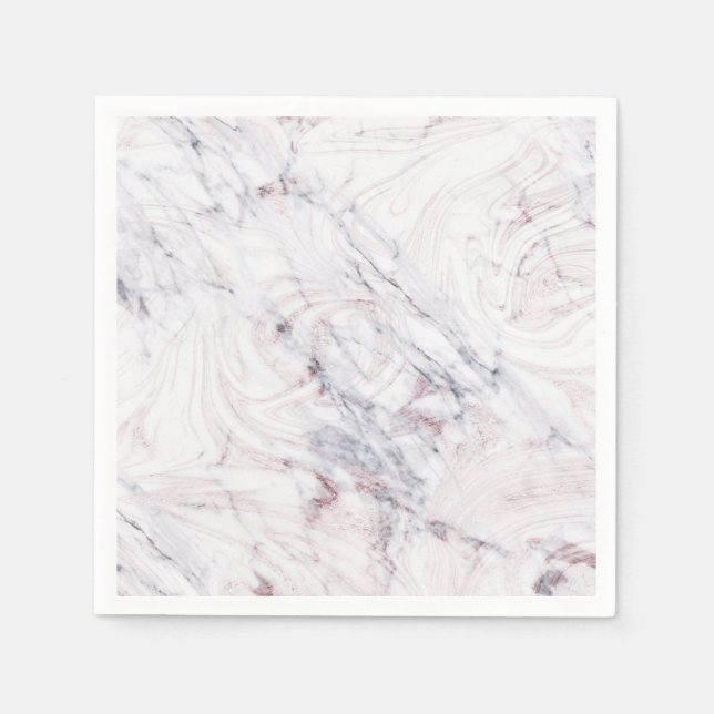Touch of Rose White & Grey Marble Swirl Chic Party Napkin (Front)