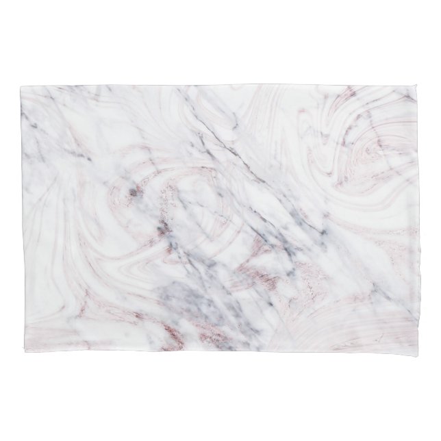 Touch of Rose White & Grey Marble Swirl Chic Pillowcase (Front)