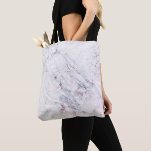 Touch of Rose White Grey Marble Swirl Chic Trendy Tote Bag
