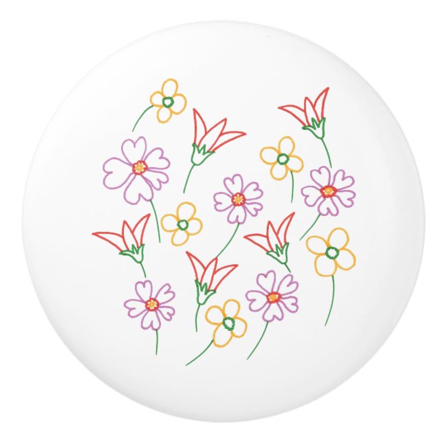 Touch of Spring Outline Flowers Ceramic Knobs (Front)