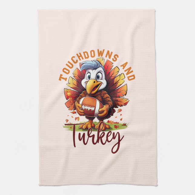 Touchdown and Turkey Thanksgiving Tea Towel (Vertical)