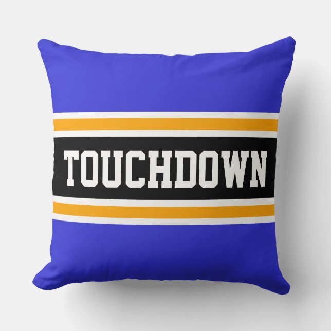 TOUCHDOWN Bold Black Orange Royal Blue Stripes Cushion (Front)