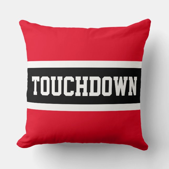 TOUCHDOWN Bold Bright Red Black White Stripes Cushion (Front)