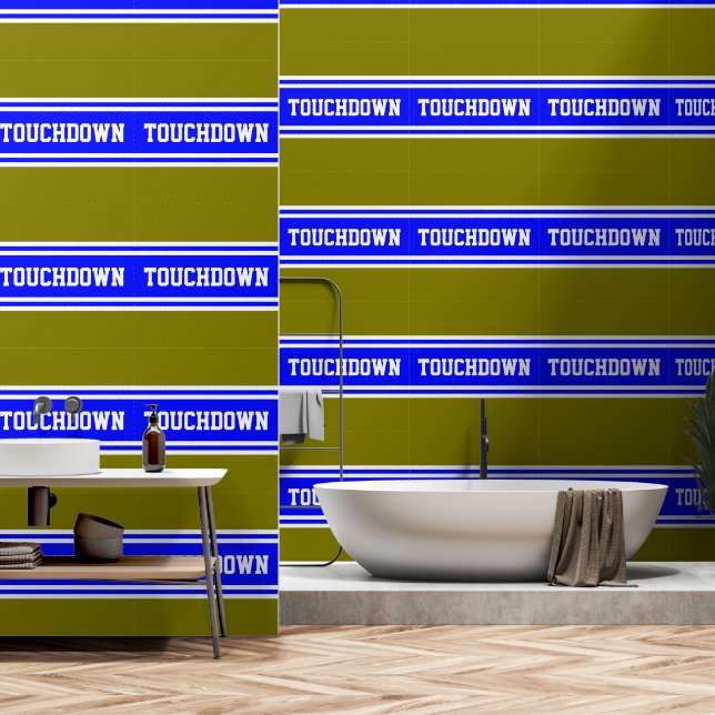 TOUCHDOWN Bright Blue White Olive Racing Stripes Wallpaper (Bathroom)