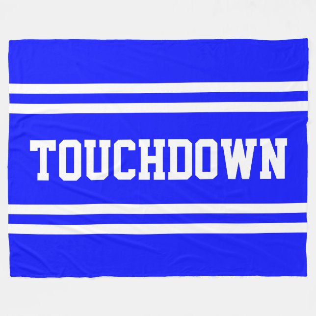 TOUCHDOWN Bright Blue White Text Racing Stripes Fleece Blanket (Front (Horizontal))