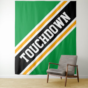 TOUCHDOWN Bright Green Black Orange Racing Stripes Tapestry